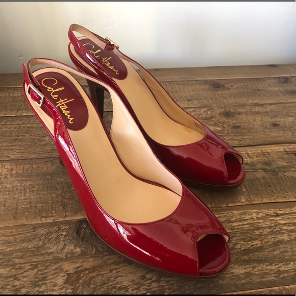 Cole Haan Shoes - Red patent leather NikeAir peep toe heels